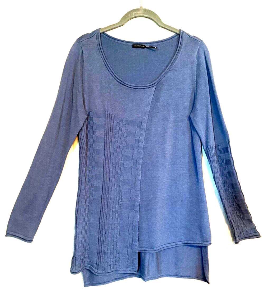 STELLA CARAKASI Asymmetrical Cotton Knit Step Hem Textured Sweater Blue XS $189